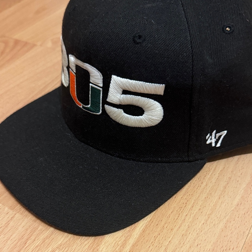 47 Black '305' Miami Hurricanes Logo Snapback Hat with Orange and Green Accent - Picture 2 of 3